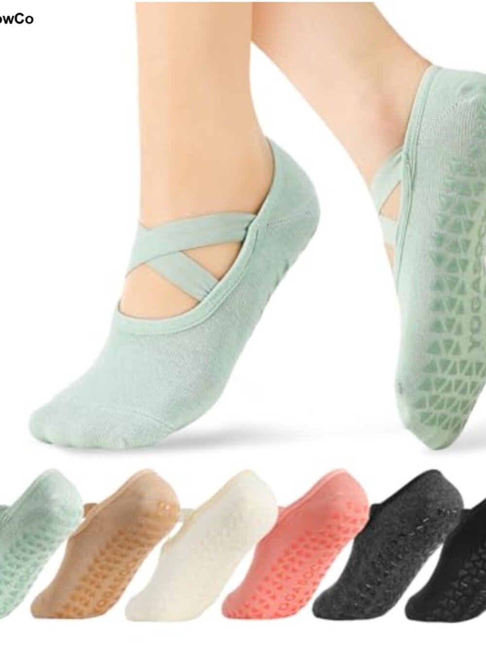 6 Pairs Cotton Yoga Pilates Socks with Non-Slip Grips for Women